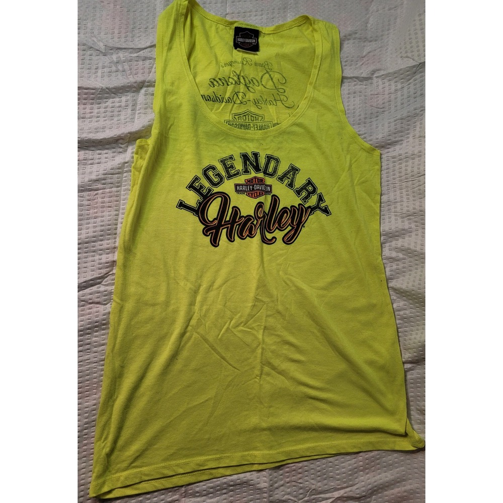 Harley-Davidson Daytona Beach‎ Tank Top Neon Yellow Graphic Sleeveless Shirt XL